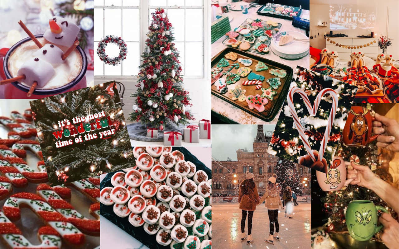 Aesthetic Christmas Collage Decorations Laptop Wallpaper