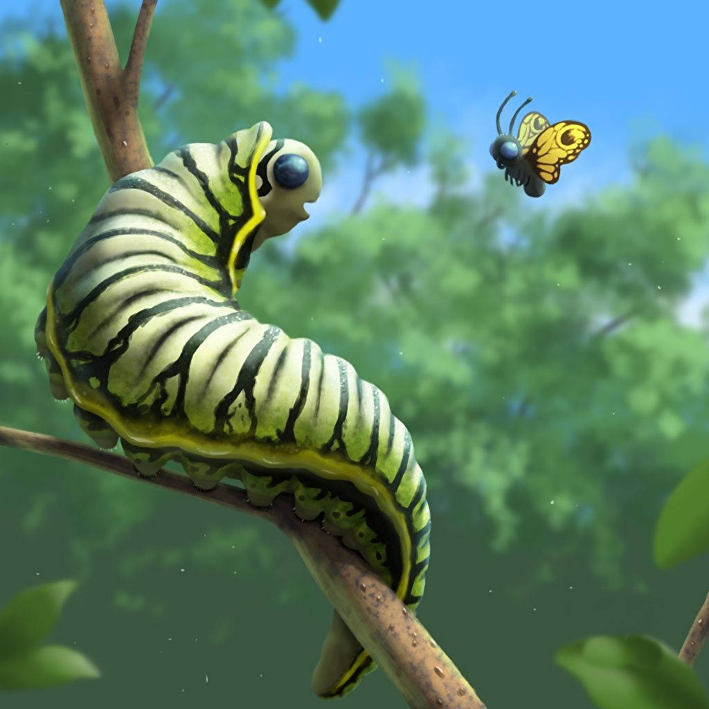 Animated Butterfly And Caterpillar Wallpaper