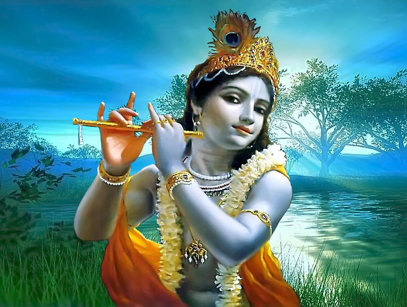 Beautiful Krishna Nature Background Wallpaper