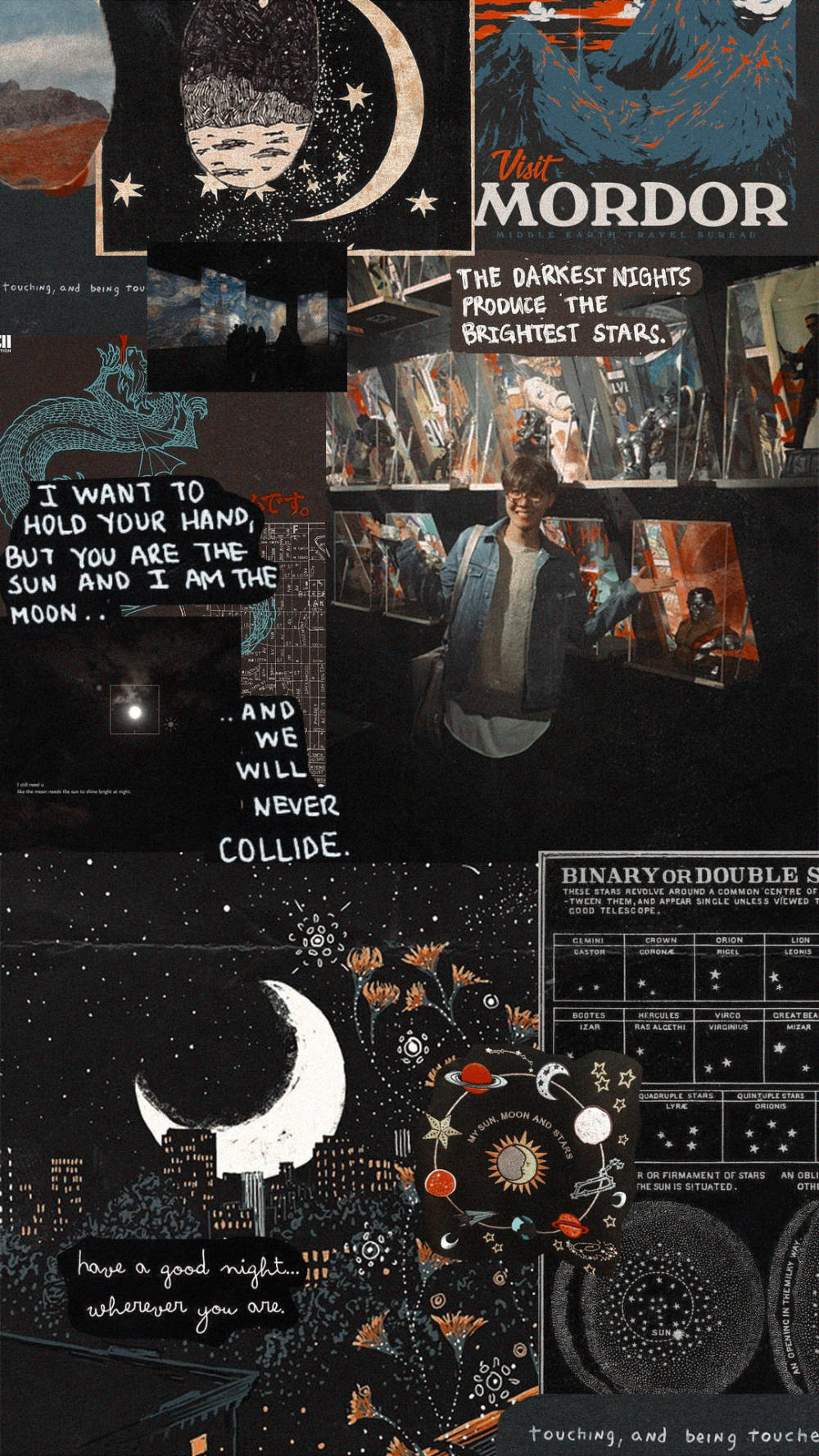 Caption: Unique Collage Of Dark Theme Text Pictures Wallpaper