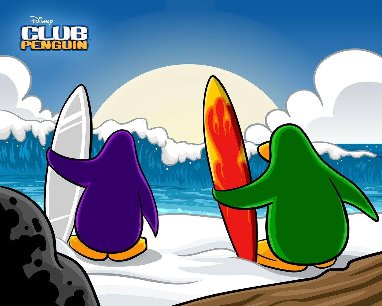 Club Penguin Characters For Surfing Wallpaper