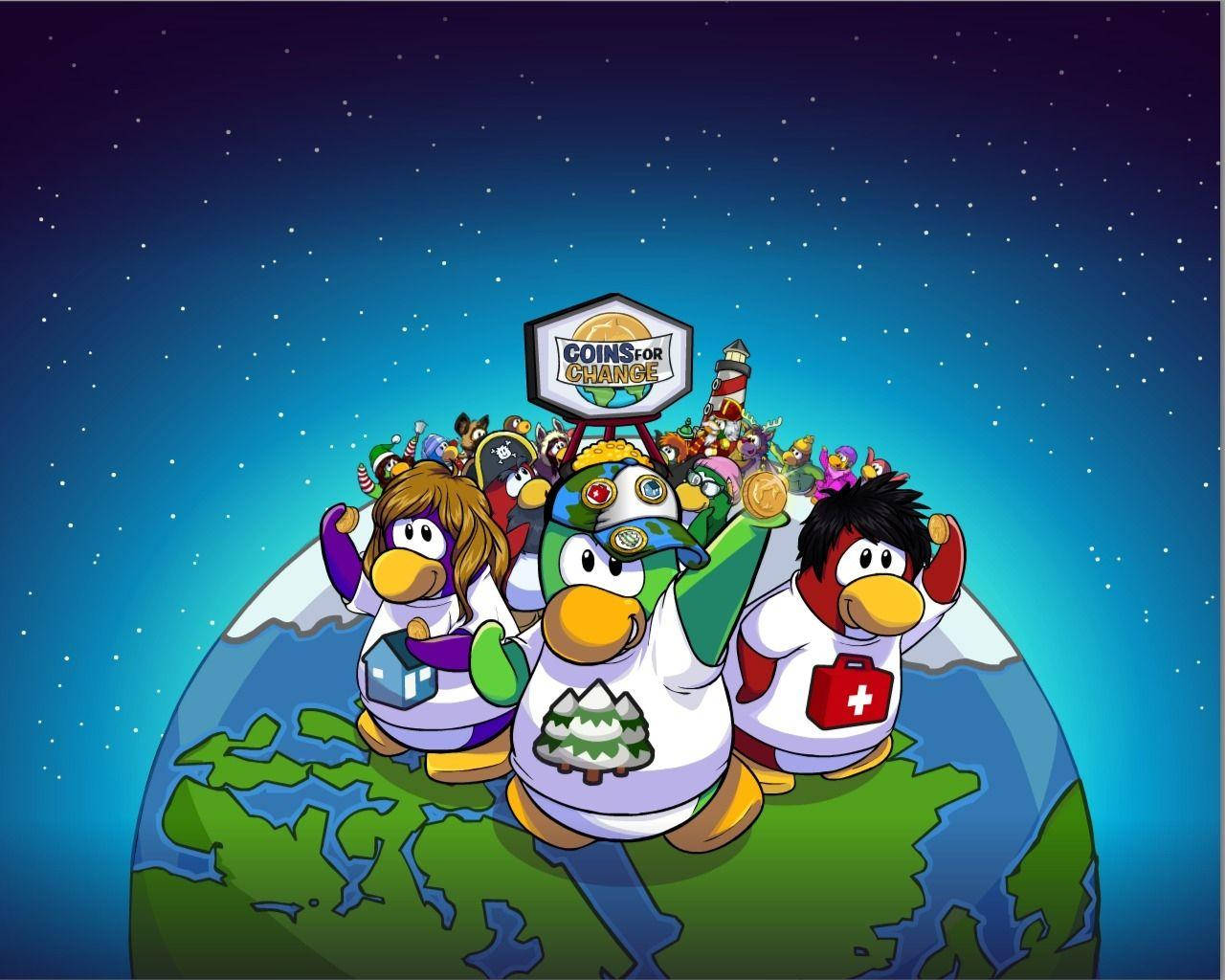 Club Penguin In Planet Globe Wallpaper
