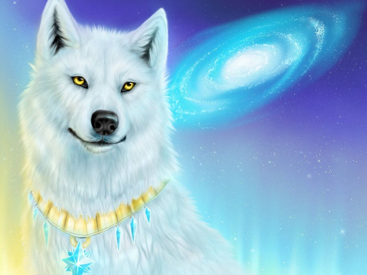 Cool Pastel Galaxy White Wolf Wallpaper