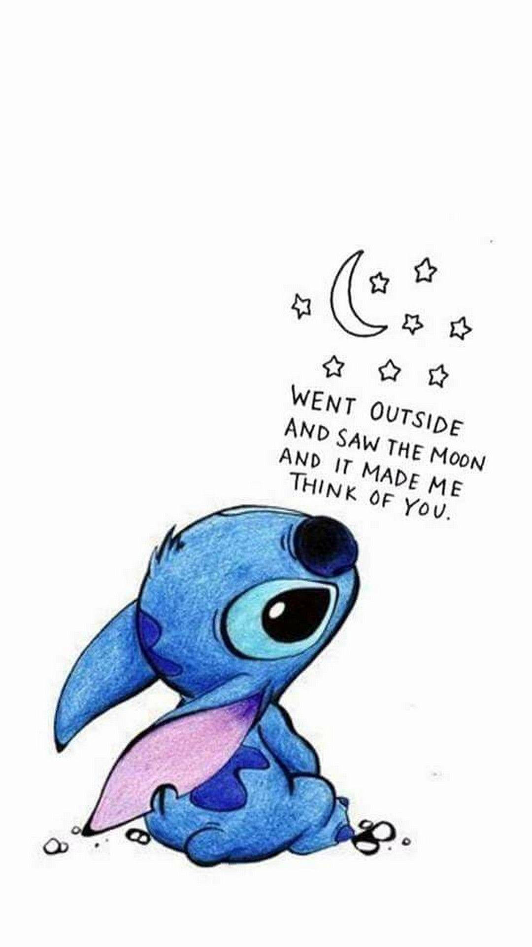 Cute Stitch Moon And You Poem Iphone Wallpaper