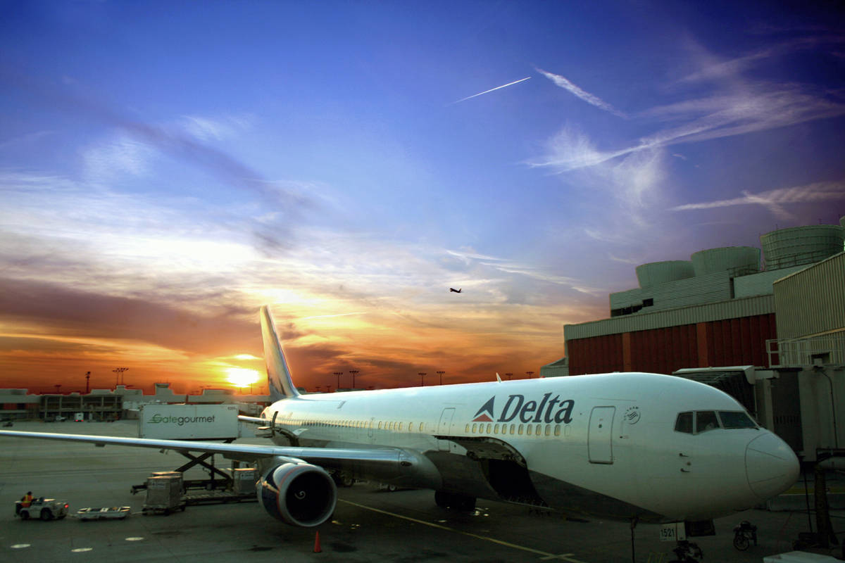 Delta Airlines Parked Airplane Sunset Skies Wallpaper