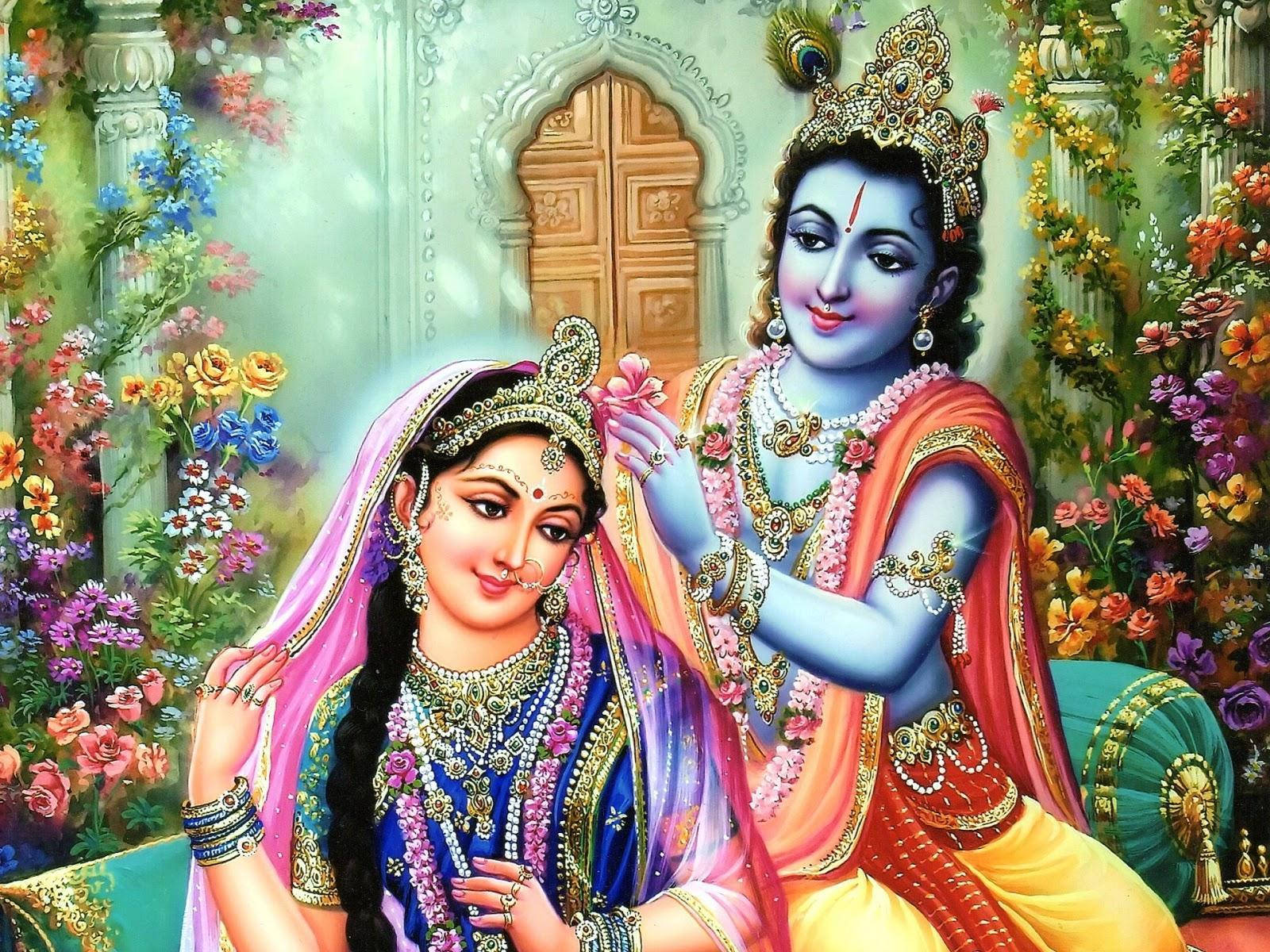 Divine Splendor Of Lord Krishna Ji And Goddess Radha Wallpaper