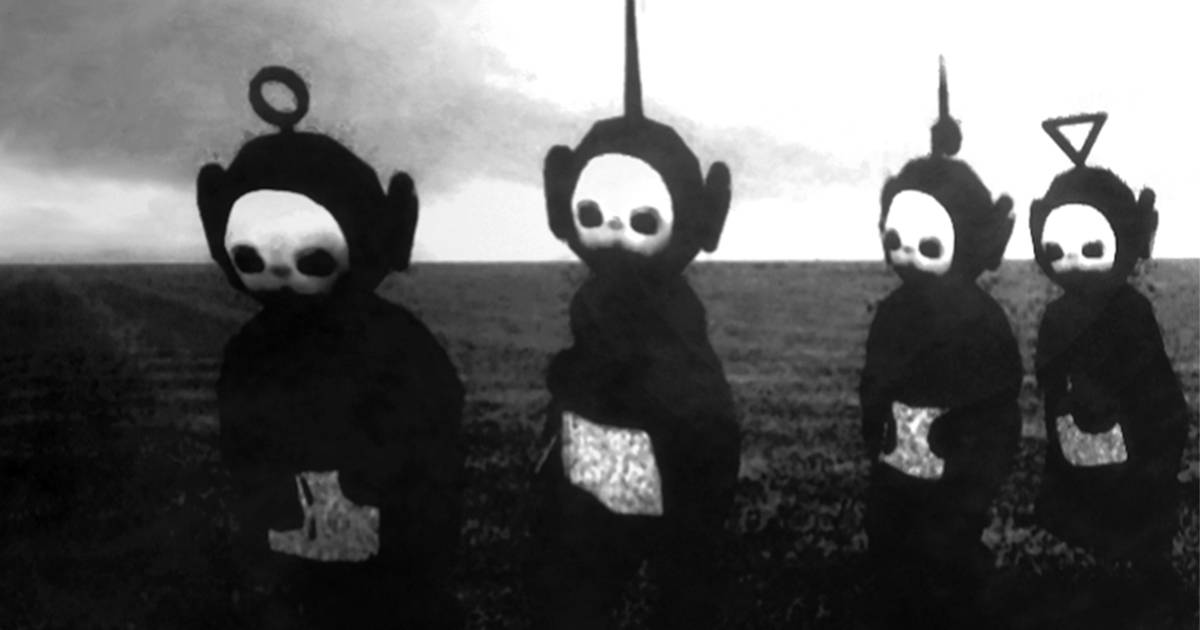 Eerie Teletubbies Black And White Wallpaper