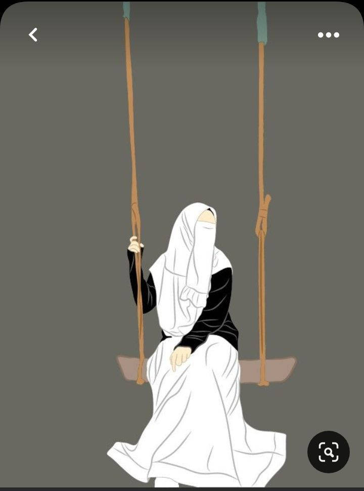 Hijab Cartoon Girl On Swing Wallpaper
