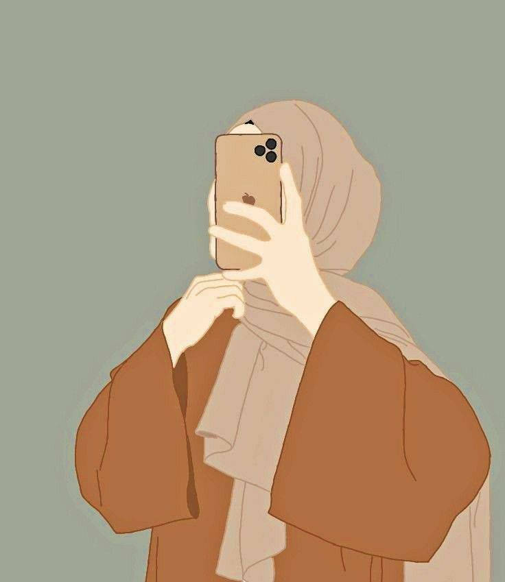 Hijab Cartoon Girl With Iphone Wallpaper
