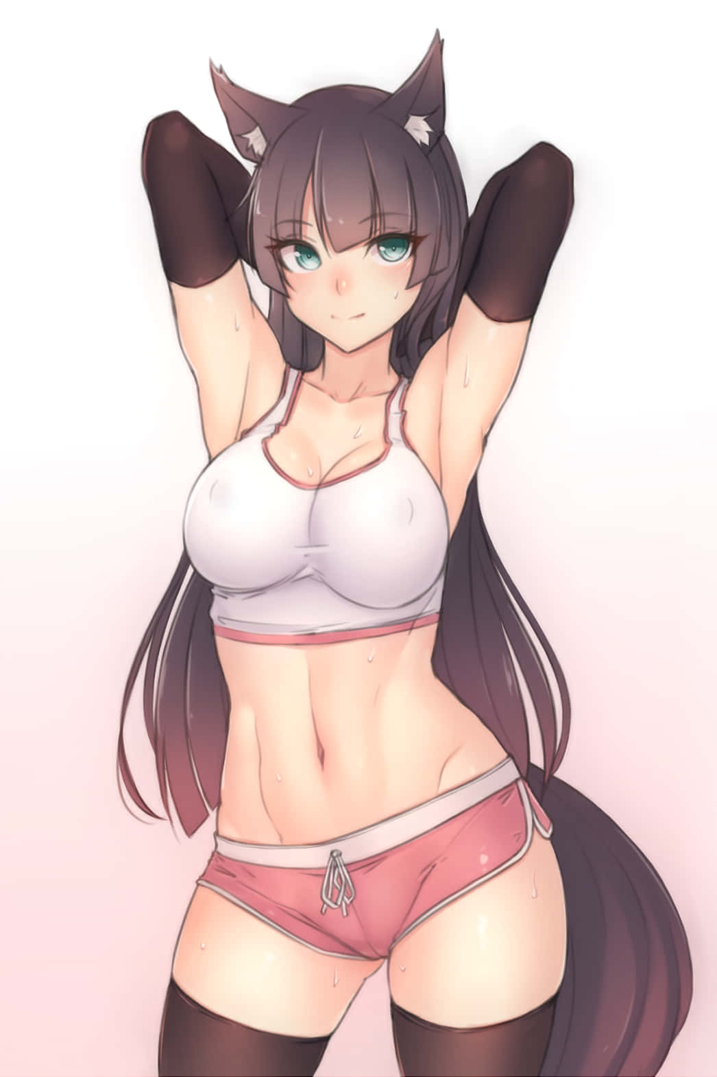 Hot Anime Cat Girl Workout Wallpaper