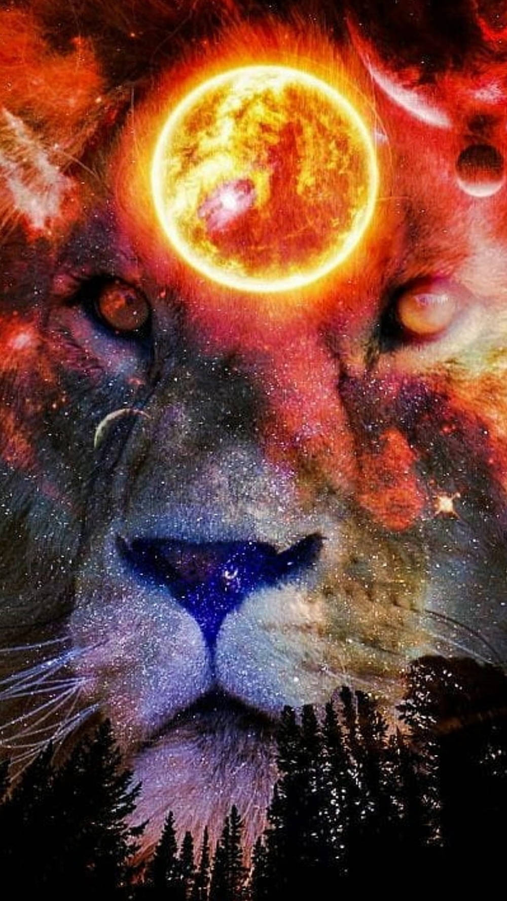 Lion Galaxy Moon Wallpaper