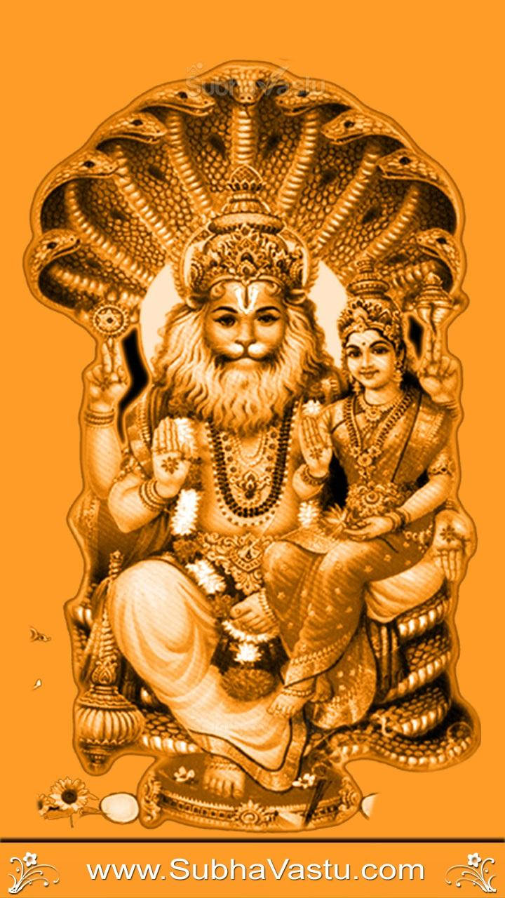 Lord Narasimha Orange Aesthetic Wallpaper