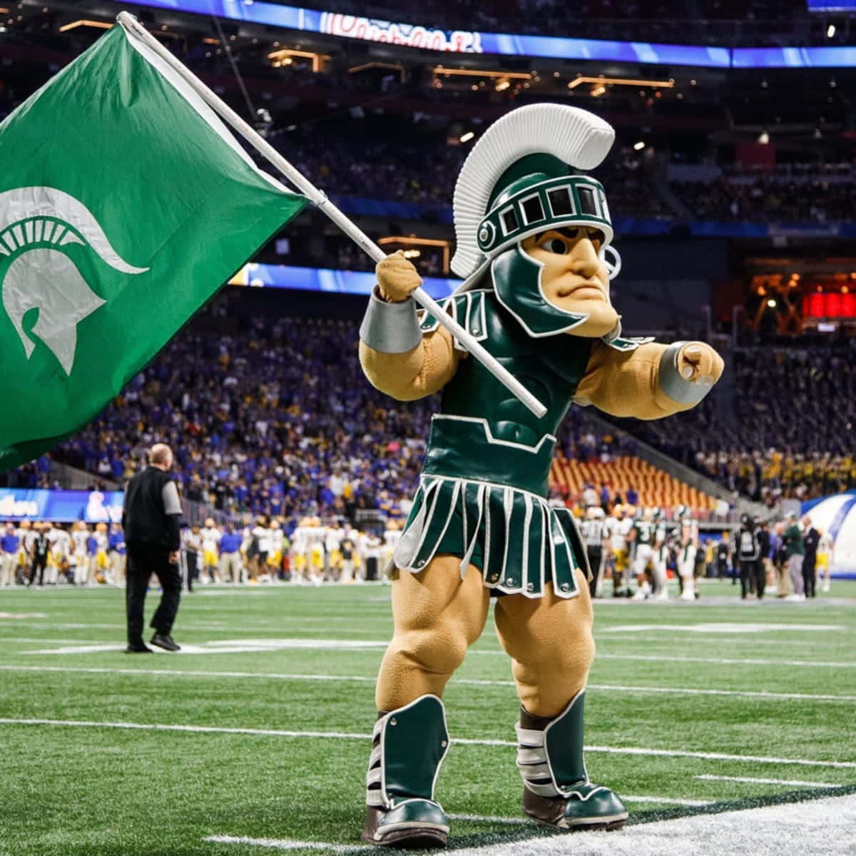 Mascot With Michigan State Spartans Flag Wallpaper