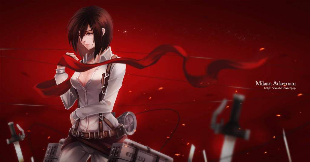 Mikasa Ackerman Red Background Wallpaper
