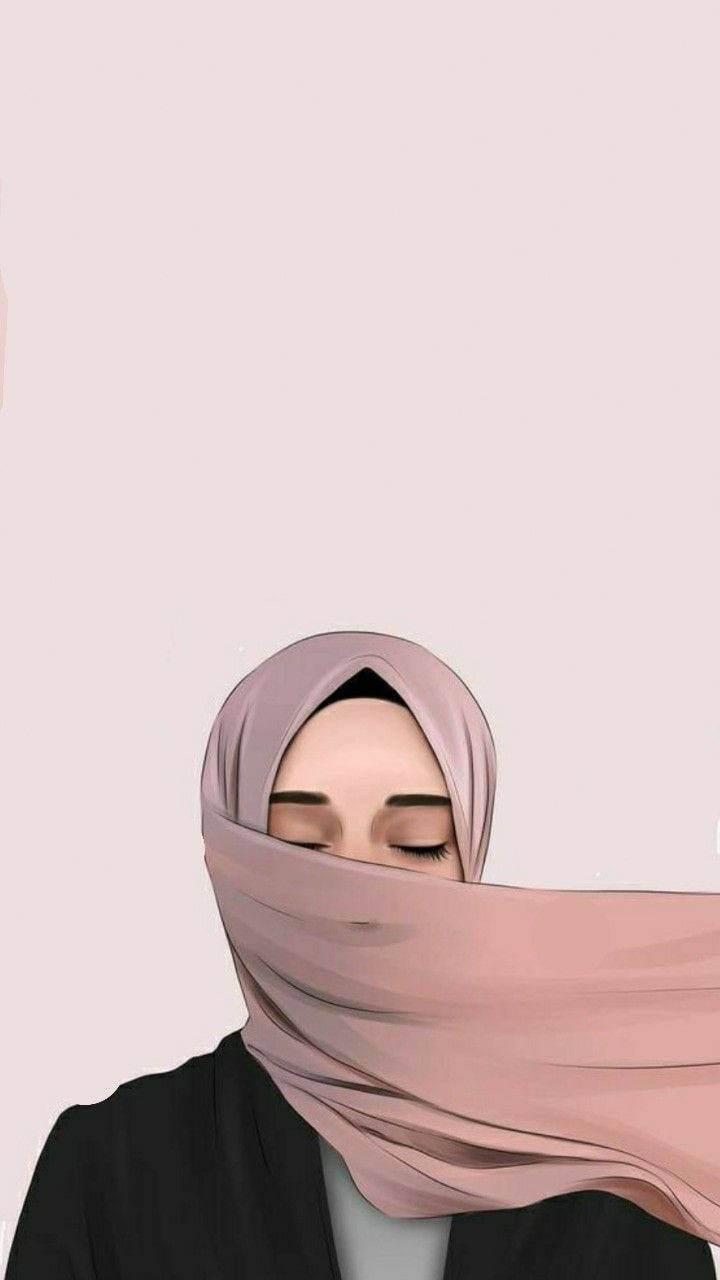 Pink Hijab Cartoon Wallpaper