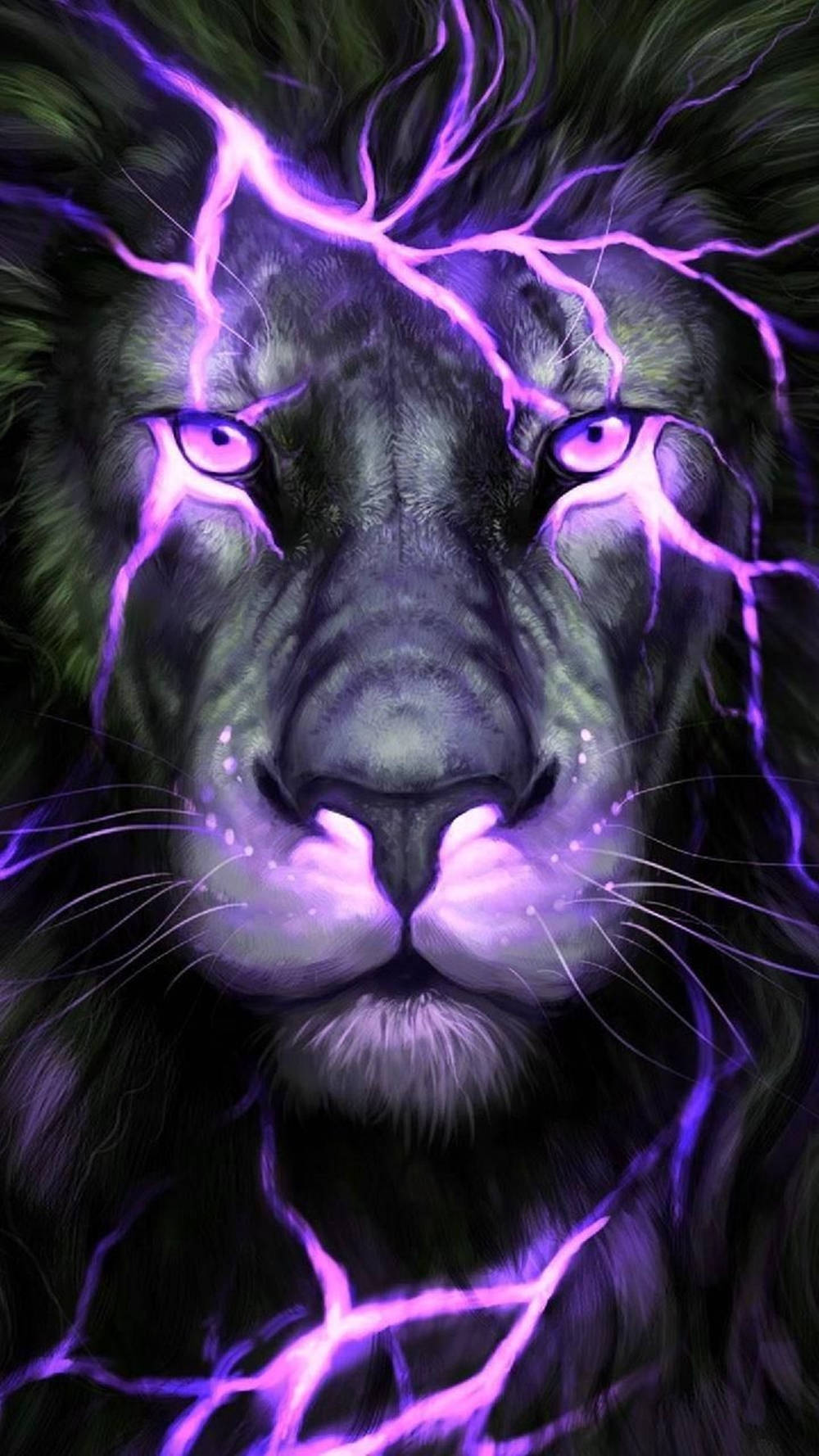 Purple Neon Lion Galaxy Wallpaper