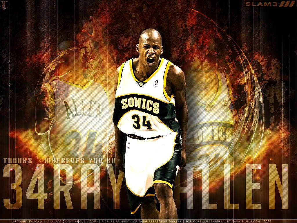 Ray Allen In Action For The Seattle Supersonics Wallpaper
