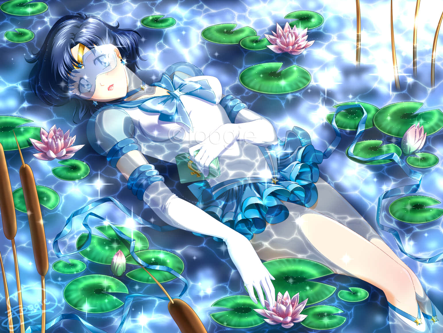 Sailor Mercury Lying On A Pond Wallpaper