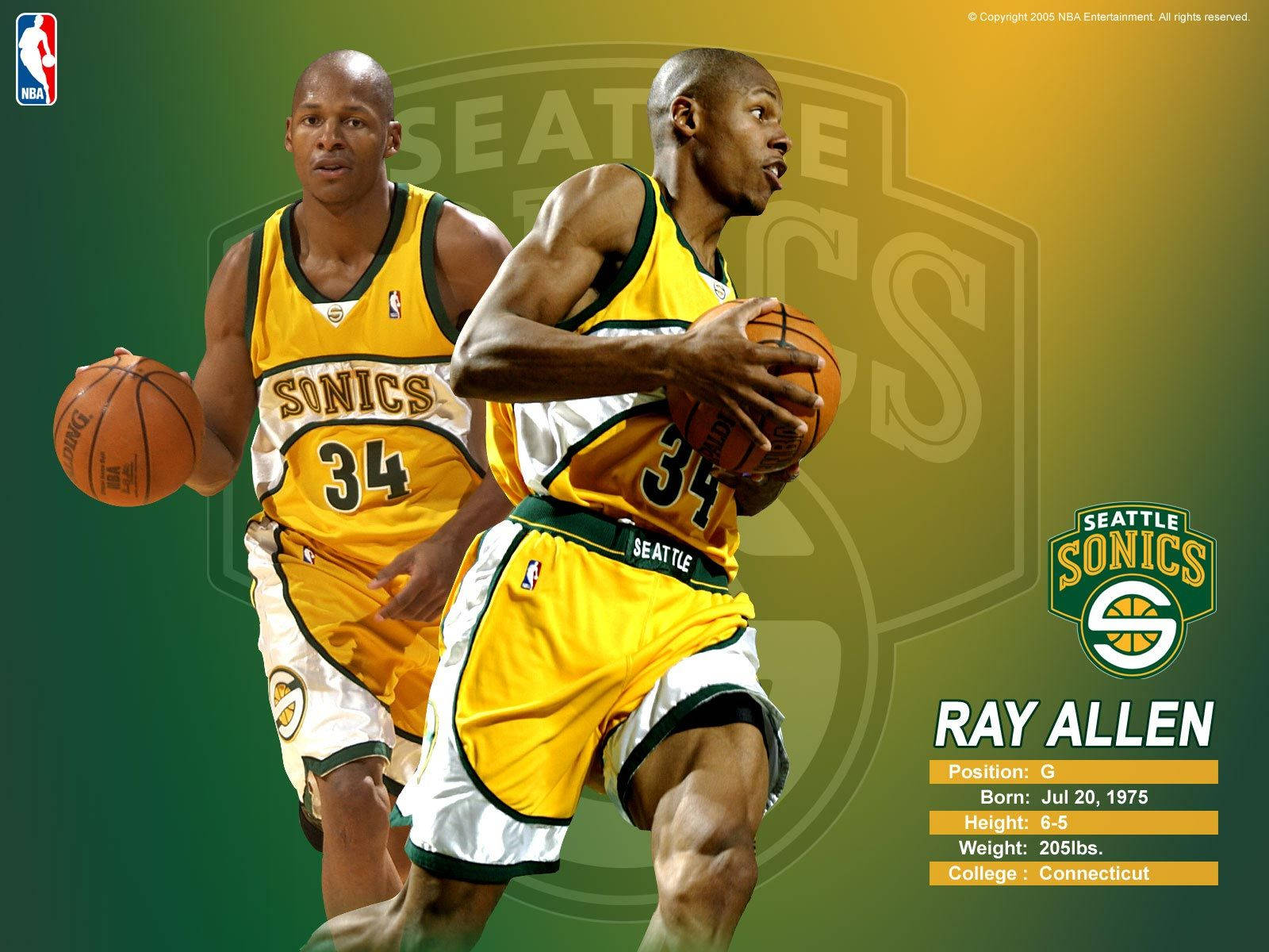 Seattle Supersonics Ray Allen Basketball Statistcs Wallpaper