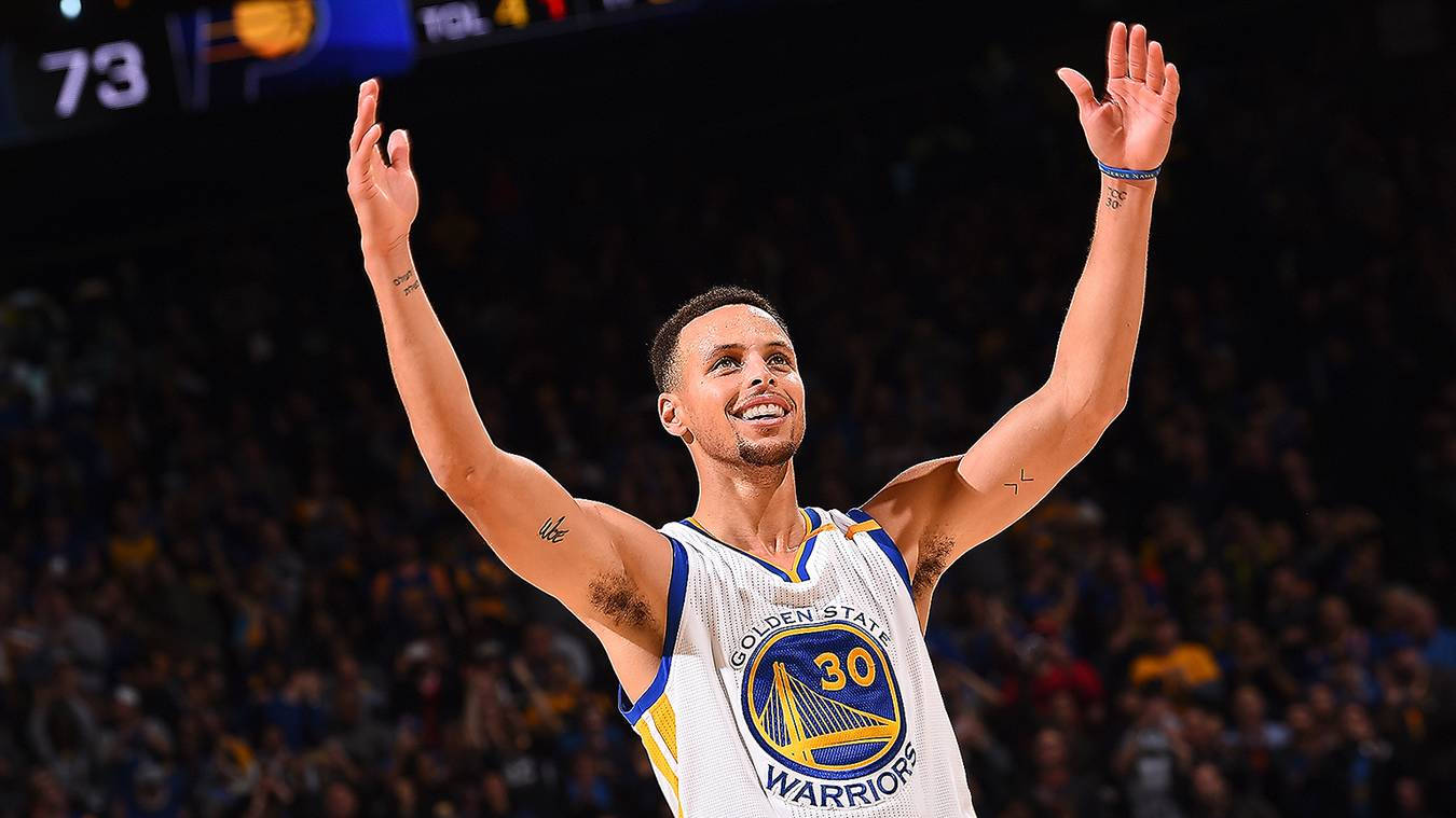 Steph Curry With Hands Up Wallpaper