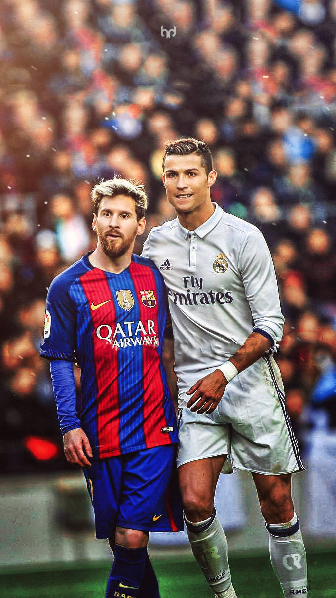 Two Of The Greatest Soccer Players Of All Time: Messi And Ronaldo Wallpaper