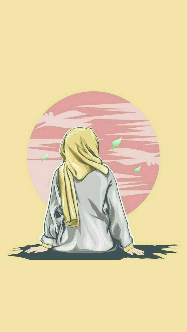 Yellow Hijab Cartoon Wallpaper