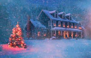Aesthetic Christmas Snow House Laptop Wallpaper