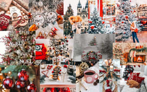 Aesthetic Christmas Tree Decoraction Collage Laptop Wallpaper