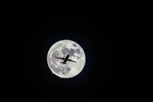 Airplane Silhouette And Moon Wallpaper