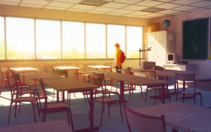 Alone Anime Boy In A Classroom Wallpaper