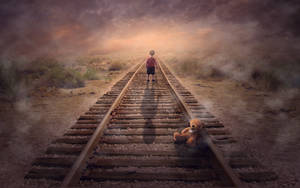 Alone Little Boy On Railway Wallpaper