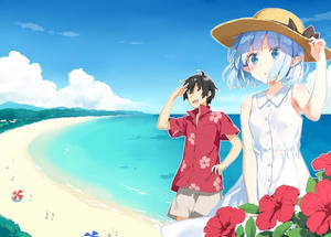Anime Couple Beach Vacation Wallpaper