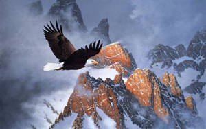 Bald Eagle Over Snow-capped Mountain Wallpaper