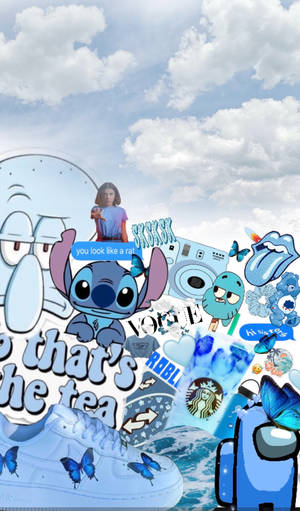 Blue Characters And Stitch Collage Wallpaper