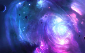 Blue Galaxy With Small Planets Wallpaper