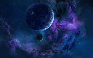 Blue Galaxy With Violet Planet Wallpaper