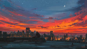 Cityscape Sunset Macbook Pro Aesthetic Wallpaper