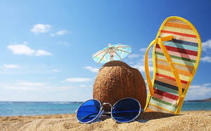 Coconut Drink Beach Vacation Wallpaper