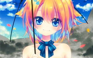 Cute Anime Characters With An Umbrella Wallpaper