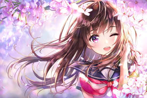Cute Anime Characters With Cherry Blossoms Wallpaper