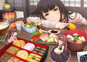 Cute Anime Characters With Food Wallpaper