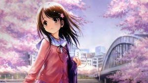 Cute Anime Characters With Sakura Flowers Wallpaper