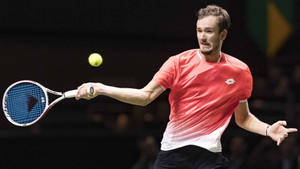 Daniil Medvedev Executes A Forehand Shot With Finesse. Wallpaper