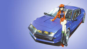 Evangelion 4k Misato With Blue Car Wallpaper