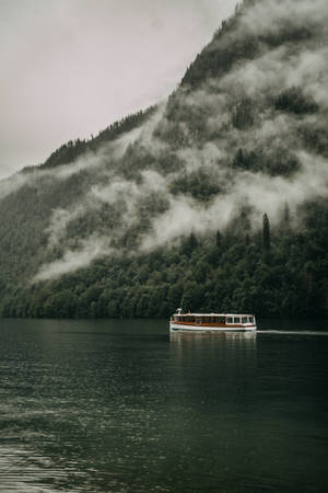 Foggy Forest River And Boat Wallpaper