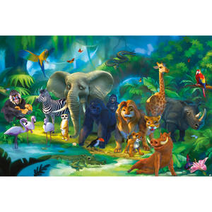Green Forest With Animals Cartoon Art Wallpaper