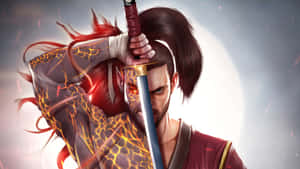 Intense Samurai Warrior In Battle Stance Wallpaper