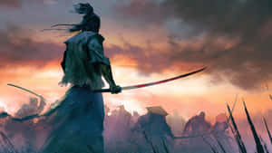 Intense Samurai Warrior Ready For Battle Wallpaper