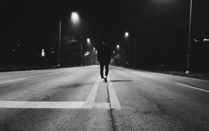 Man Alone On The Road Wallpaper