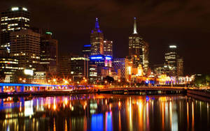Melbourne Buildings With Lights Wallpaper